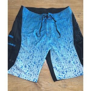 Pelagic Mens Blue Fish Scale Print Board Shorts Size 34 Fishing Swim Trunks